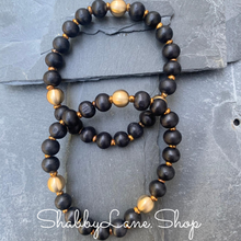 Load image into Gallery viewer, Wooden beaded bracelet- black Faux leather Shabby Lane   