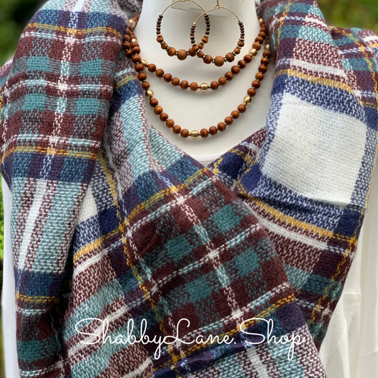 Beautiful blanket scarf - burgundy and blue  Shabby Lane   