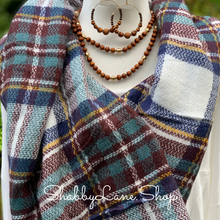 Load image into Gallery viewer, Beautiful blanket scarf - burgundy and blue  Shabby Lane   