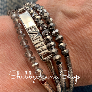 Faith bracelet -  Silver with roundel bead trio Metal Shabby Lane   