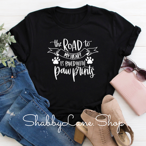 The road to my heart paw prints - Black T-shirt tee Shabby Lane   