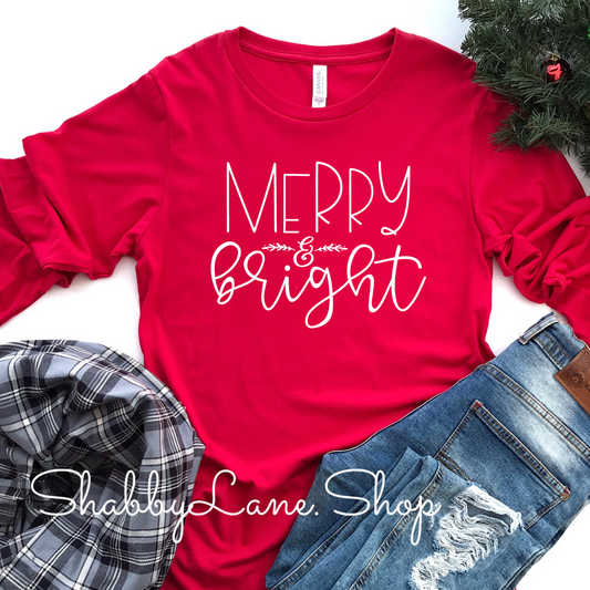 Merry and Bright - red long sleeve tee Shabby Lane   