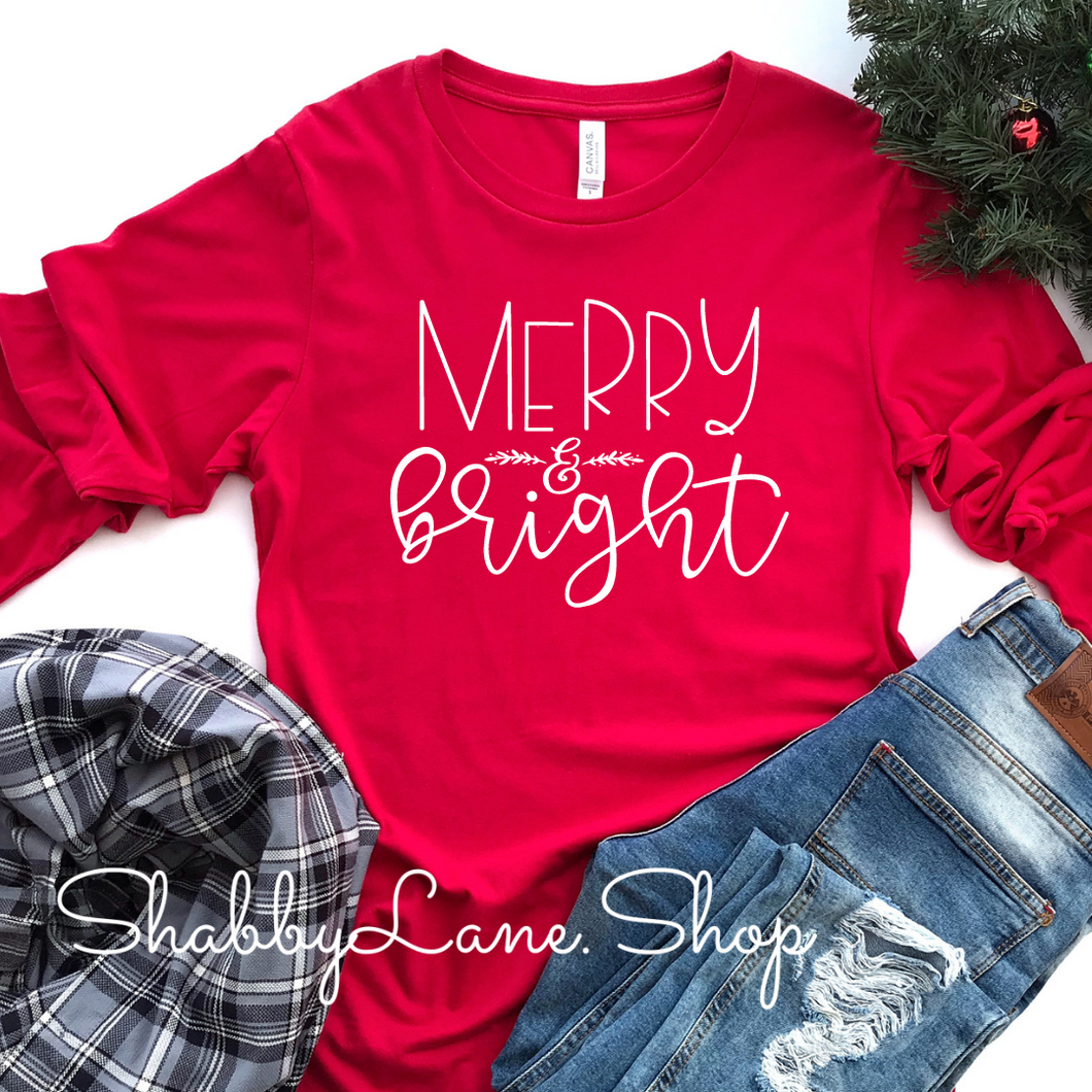 Merry and Bright - red long sleeve tee Shabby Lane   