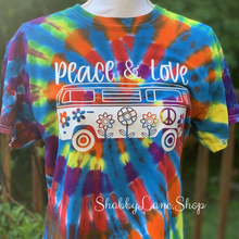 Load image into Gallery viewer, Peace and Love tie dye T-shirt - rainbow tee Shabby Lane   