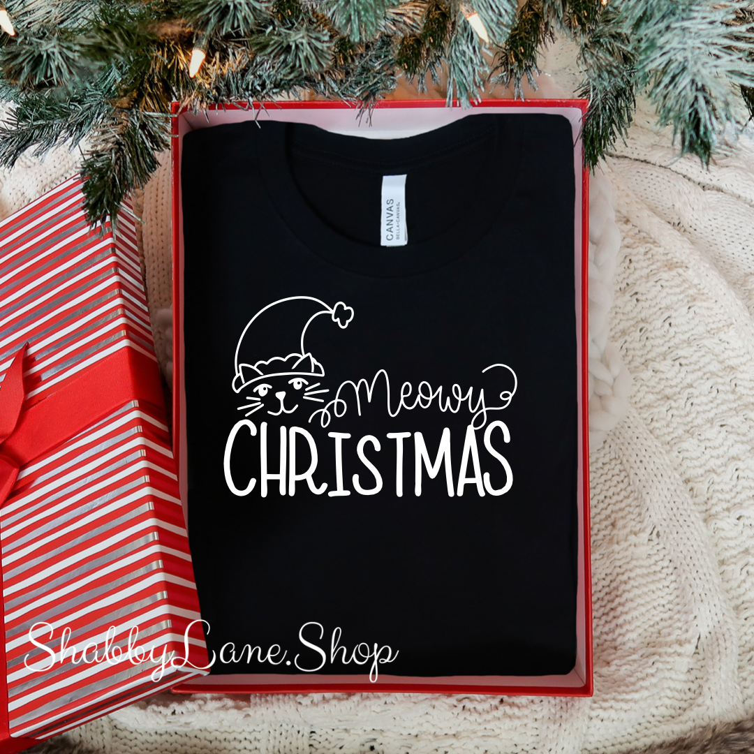 Meowy Christmas - cat Black tee Shabby Lane   