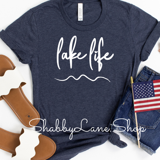 Lake Life- heather Navy tee Shabby Lane   