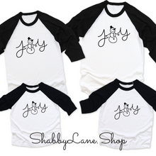 Load image into Gallery viewer, Joy snowman -  lady - black sleeves tee Shabby Lane   