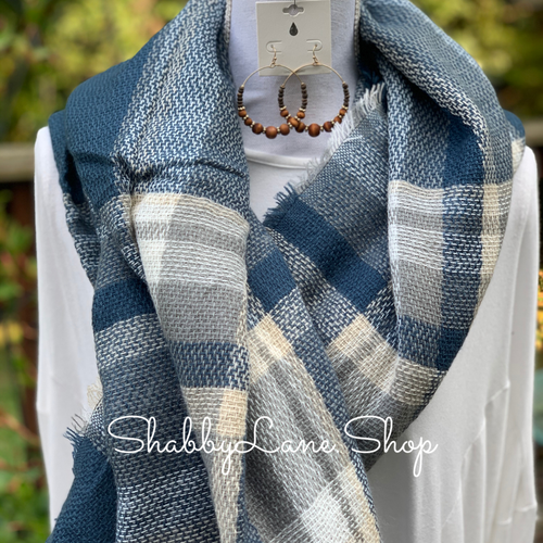 Beautiful blanket scarf -blue tartan  Shabby Lane   