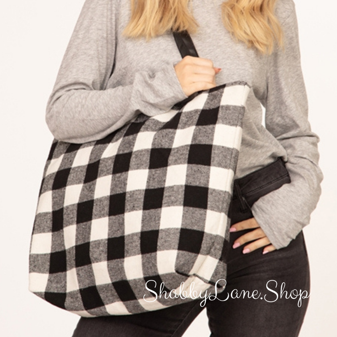 Sweet buffalo plaid tote - black and white  Shabby Lane   