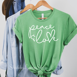 Peace and Love T-shirt leaf green tee Shabby Lane   