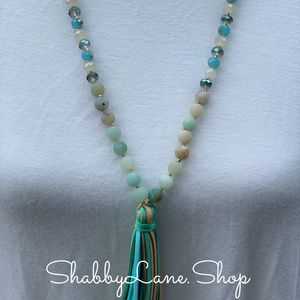 Tassel beaded necklace - amazonite  Shabby Lane   