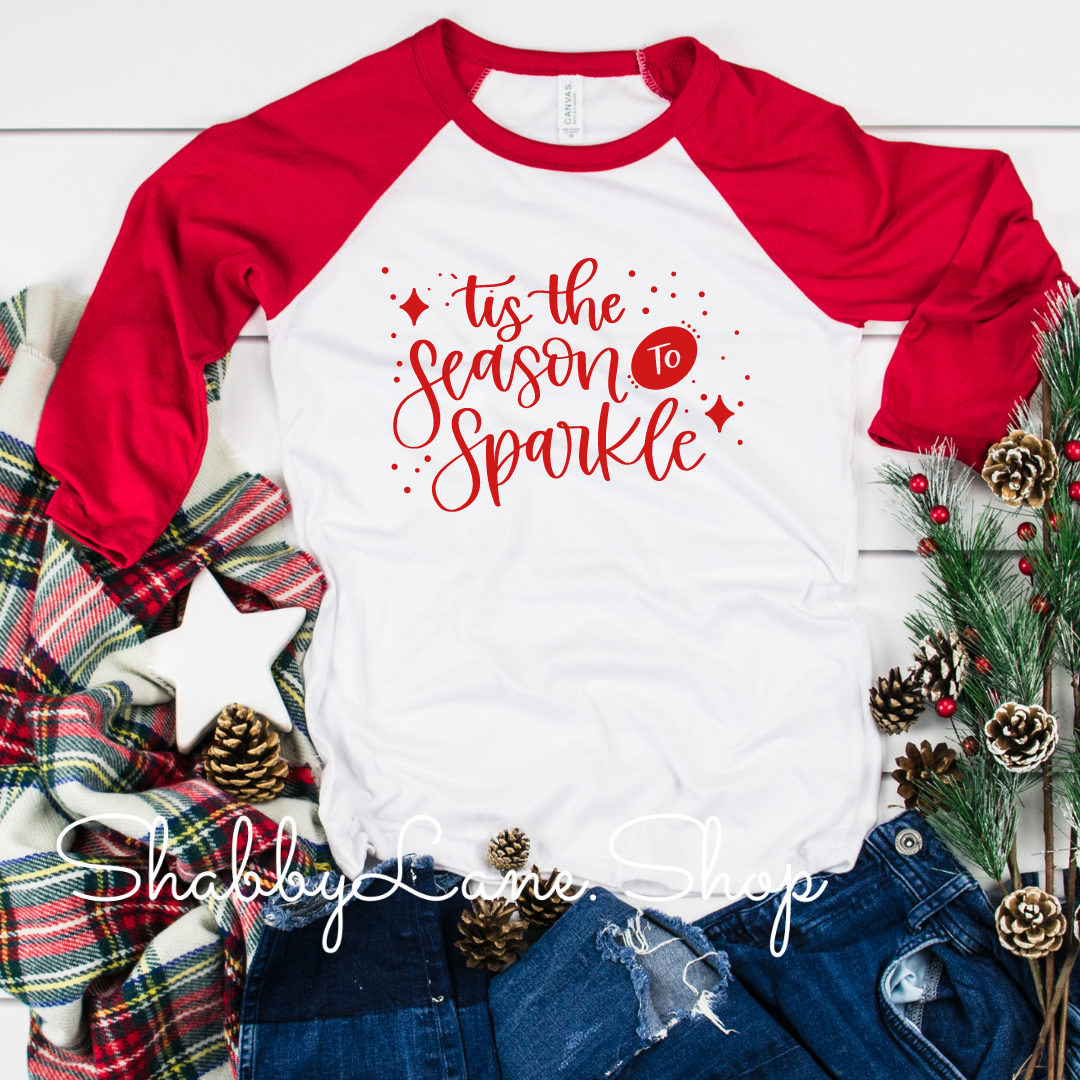 Tis the season to sparkle - red sleeves tee Shabby Lane   