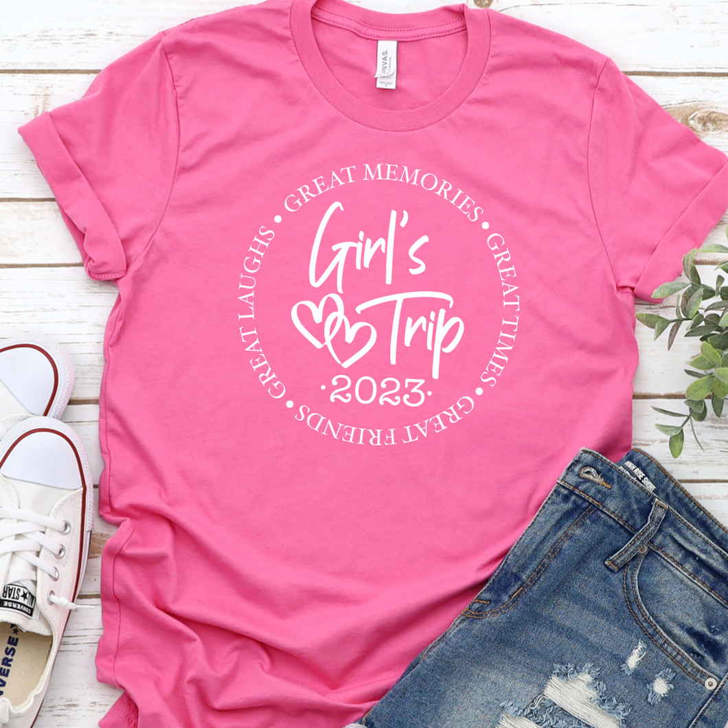 Girl’s Trip - Pink T-shirt white vinyl tee Shabby Lane   