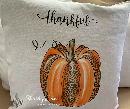 Thankful Leopard pumpkin Canvas pillow  Shabby Lane   