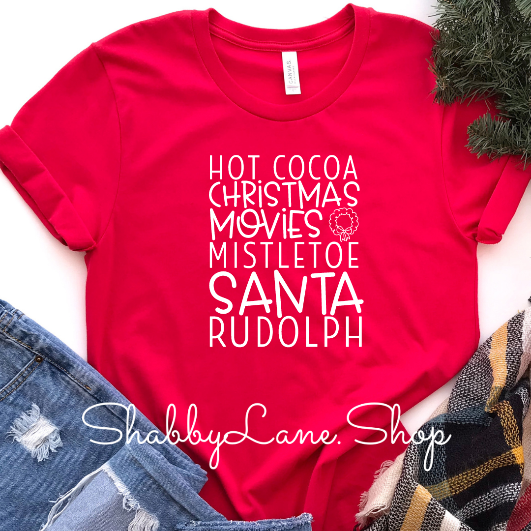 Hot cocoa. Christmas movies - Red Short Sleeve tee Shabby Lane   