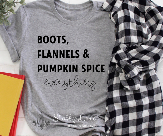 Boots flannels and pumpkin spice - black letters tee Shabby Lane   