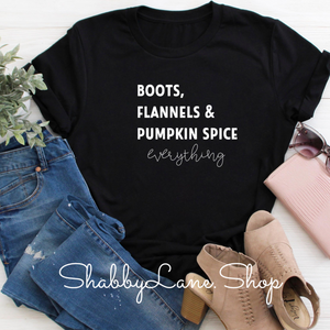 Boots Flannel and Pumpkin Spice - Black tee Shabby Lane   