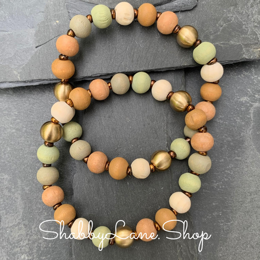 Wooden beaded bracelet- light multi color Faux leather Shabby Lane   