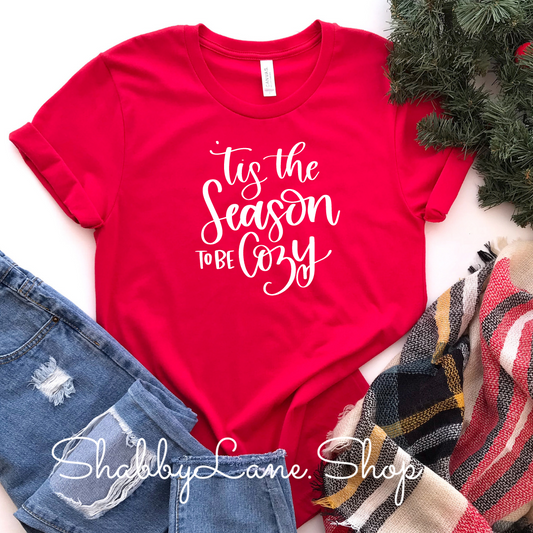 ‘‘Tis the season to be cozy - Red Short Sleeve tee Shabby Lane   