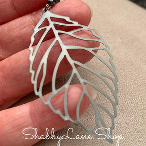 Gray Metallic leaf earrings  Shabby Lane   