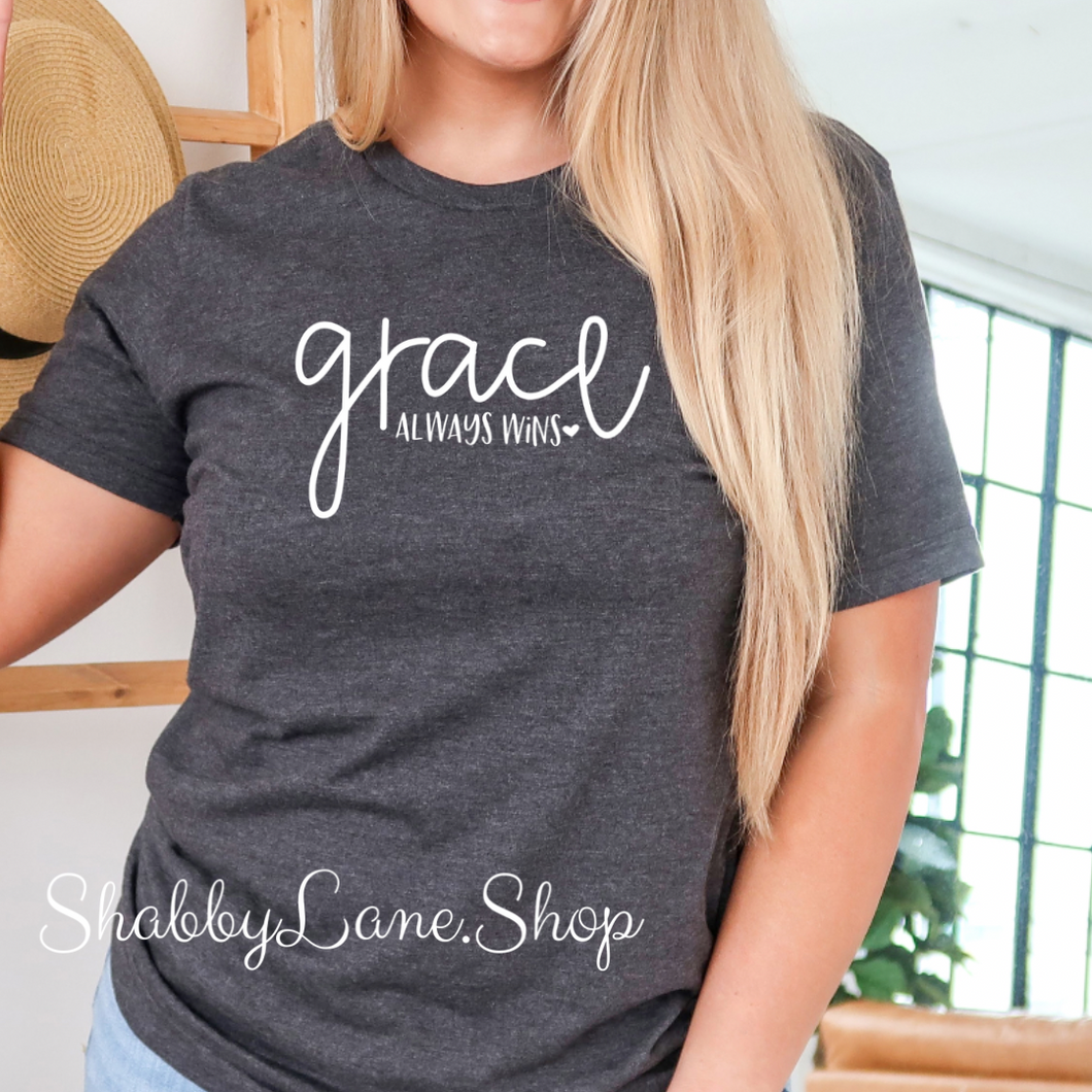 Grace always wins - dark Gray T-shirt tee Shabby Lane   