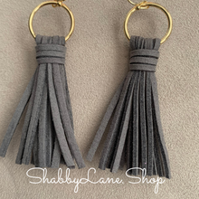 Load image into Gallery viewer, Leather tassel earrings - Gray Earrings Shabby Lane   