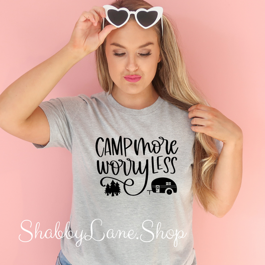 Camp More Worry Less- Light Gray T-shirt tee Shabby Lane   