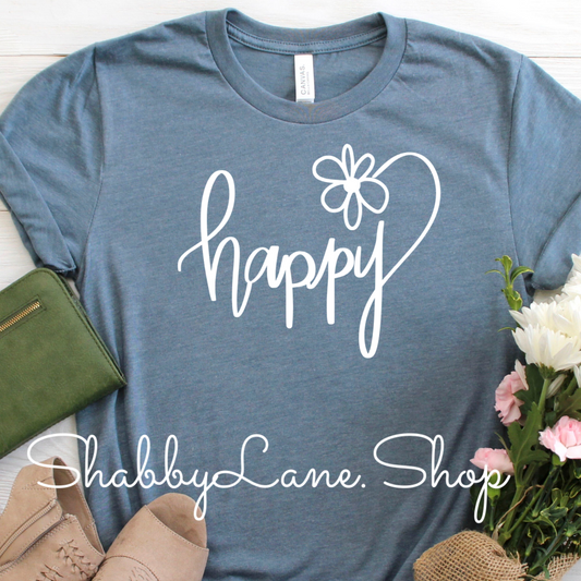 Happy- heather Slate tee Shabby Lane   