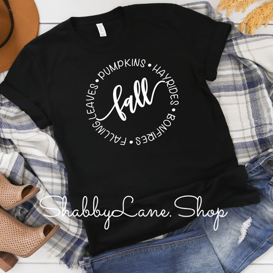 Fall pumpkins hayrides bonfires - Black tee Shabby Lane   