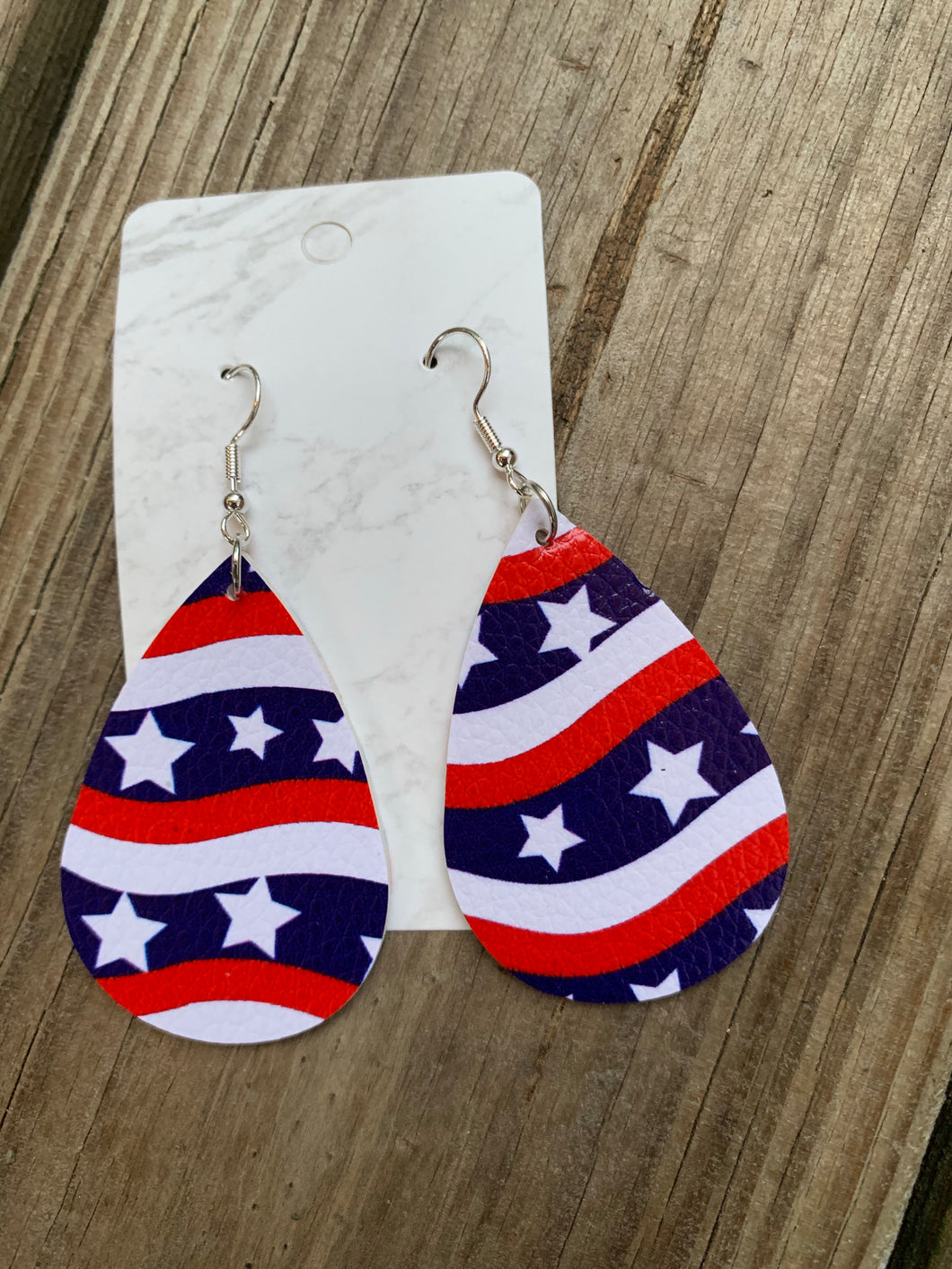 Patriotic Teardrop faux leather earrings Stars and Stripes  Shabby Lane   