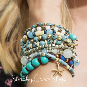Ocean stacked bracelet Mixed beads Shabby Lane   