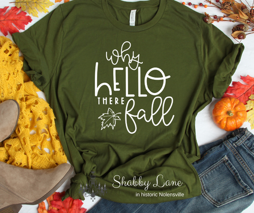 Why Hello there Fall - olive t-shirt tee Shabby Lane   