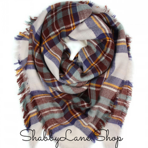 Beautiful blanket scarf - burgundy and blue  Shabby Lane   