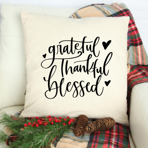 Grateful Thankful Blessed pillow - white pillow  Shabby Lane   