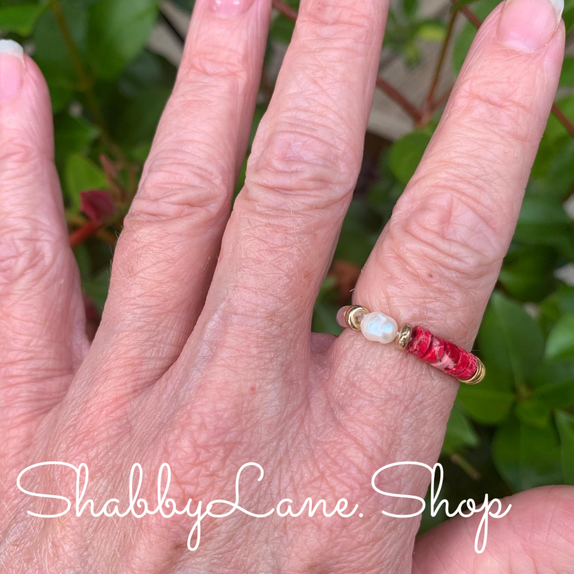 Rose beaded ring.  Shabby Lane   