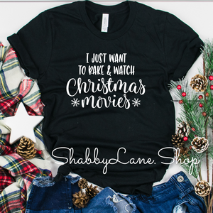 Bake and watch Christmas movies -  Black tee Shabby Lane   