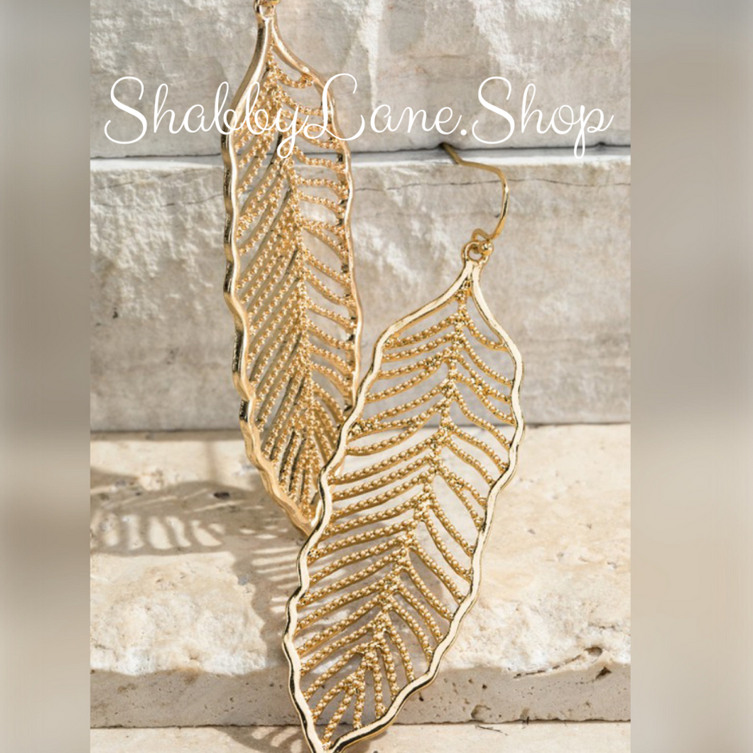 Beautiful leaf antiqued metal filigree earrings- gold  Shabby Lane   