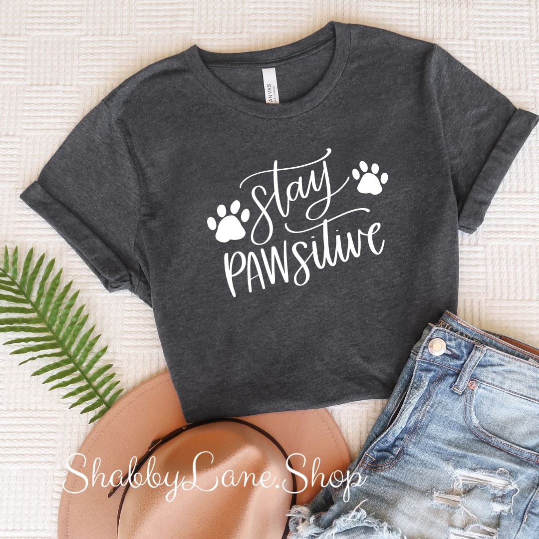 Stay Pawsitive - T-shirt Dk Gray tee Shabby Lane   