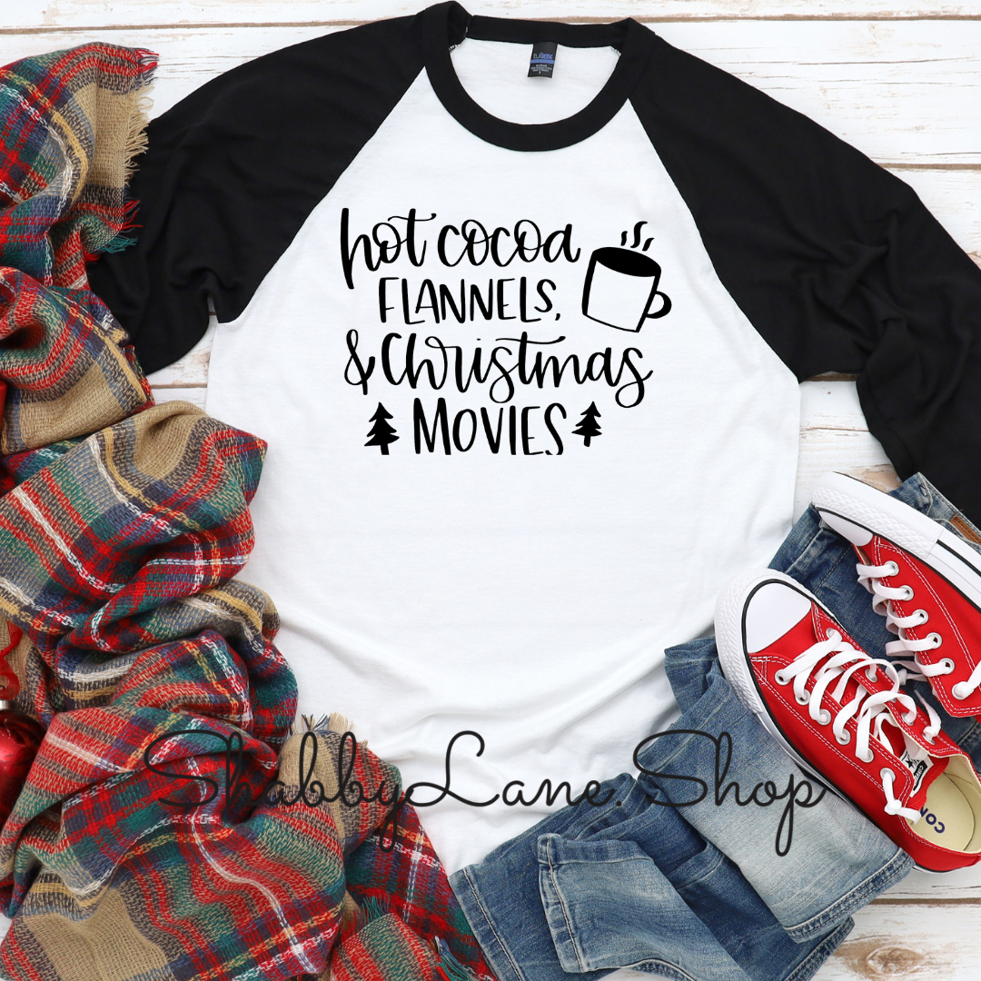 Hot cocoa flannels Christmas movies -black sleeves tee Shabby Lane   