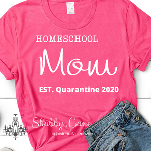 Homeschool Mom quarantine 2020- pink Heather tee Shabby Lane   