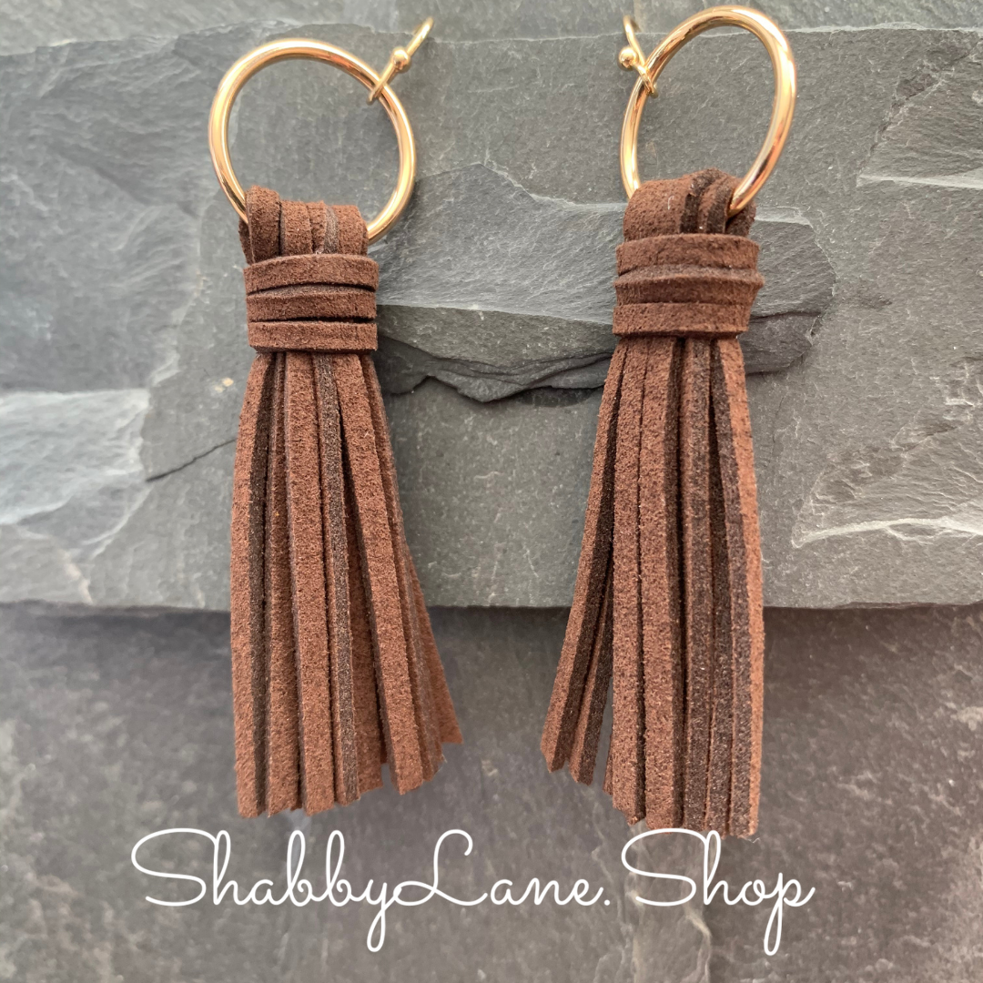 Leather tassel earrings - Dark Brown Earrings Shabby Lane   