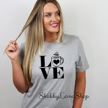 Load image into Gallery viewer, Coffee Love - Gray T-shirt tee Shabby Lane   