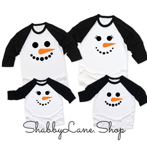Snowman face - girl Christmas bodysuit- white  Shabby Lane   