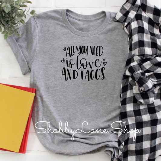 Love and tacos gray tee Shabby Lane   