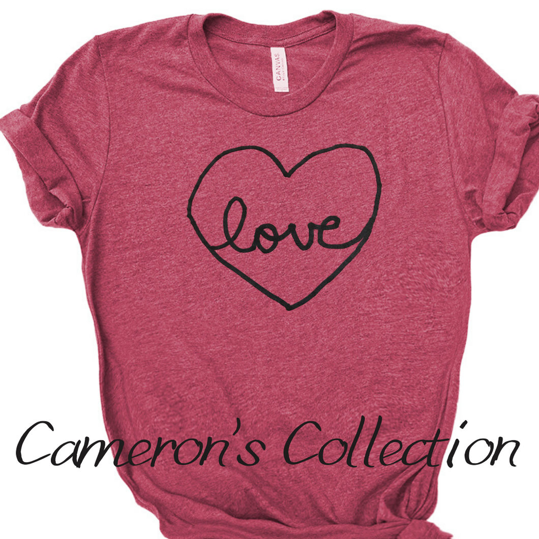 Love heart - Cameron Collection Heather raspberry black text tee Shabby Lane   