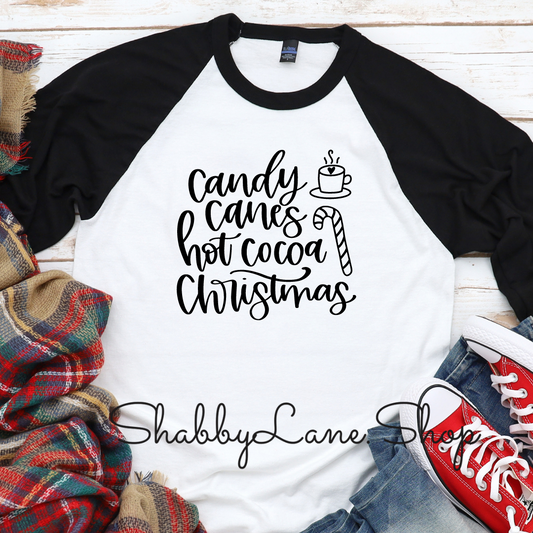 Candy Canes Hot Cocoa Christmas- black sleeves tee Shabby Lane   