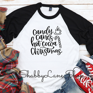 Candy Canes Hot Cocoa Christmas- black sleeves tee Shabby Lane   