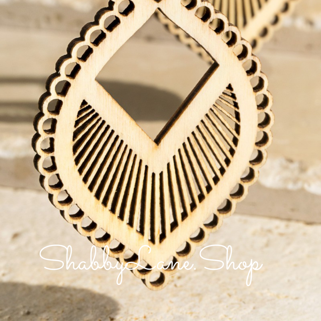 Wooden laser cut  geometric earrings beige  Shabby Lane   