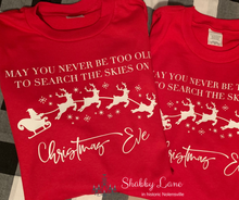 Load image into Gallery viewer, Never too old to search the skies on Christmas Eve red long sleeve tee tee Shabby Lane   