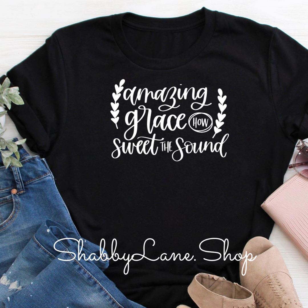 Amazing Grace How Sweet the Sound -black tee Shabby Lane   